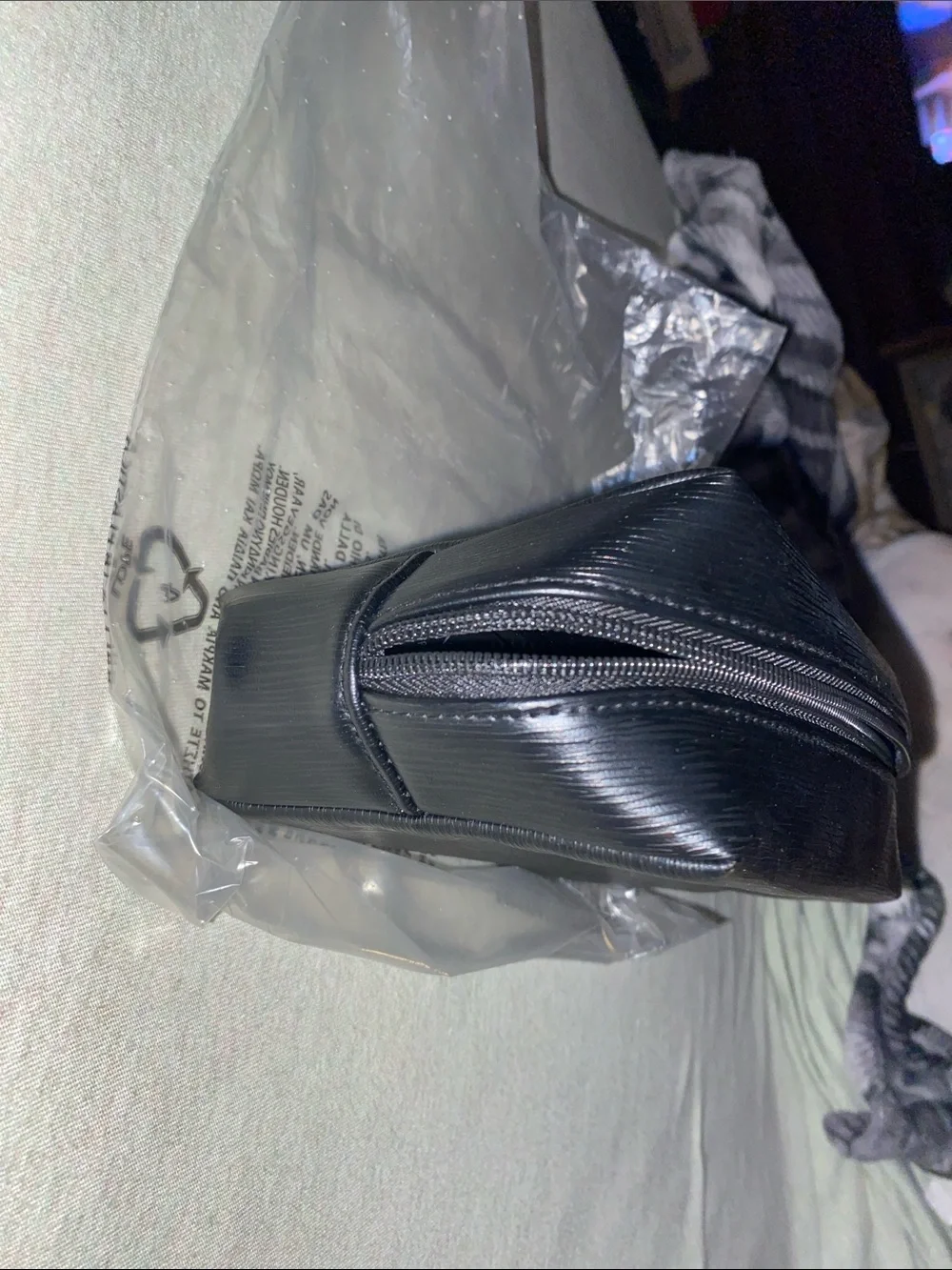 Yves Saint Laurent Black Textured Cosmetic Pouch Approx. 9” W x 6” H x 3” D